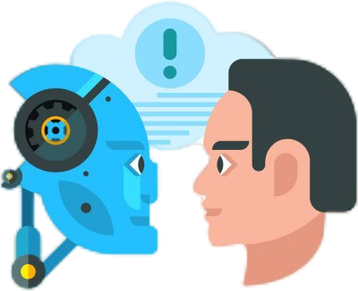 picture of a man and a robot communicating